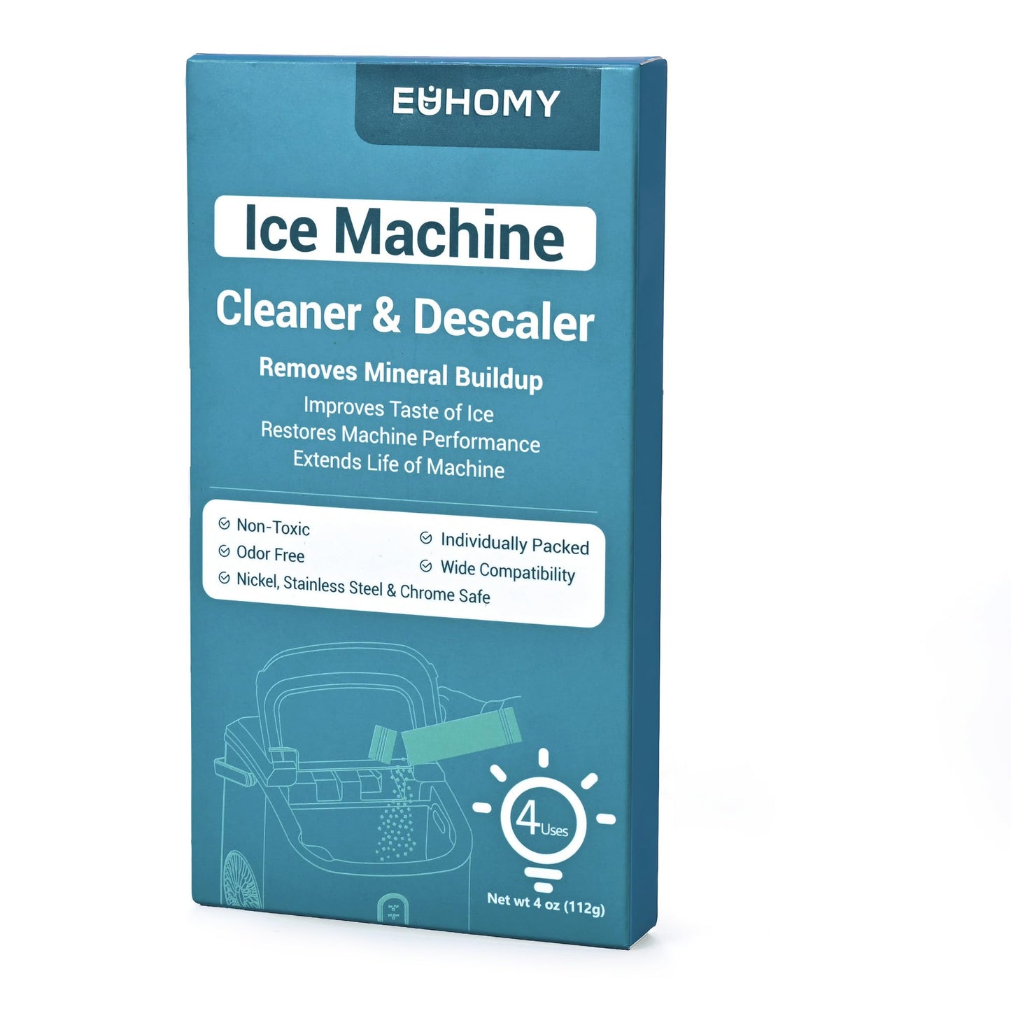 EUHOMY Ice Maker Cleaner & Descaler | 4 Use & Individually Packed | Ice Machine Cleaner with Organic Citric Acid Descaling Powder, Ideal for All Brands