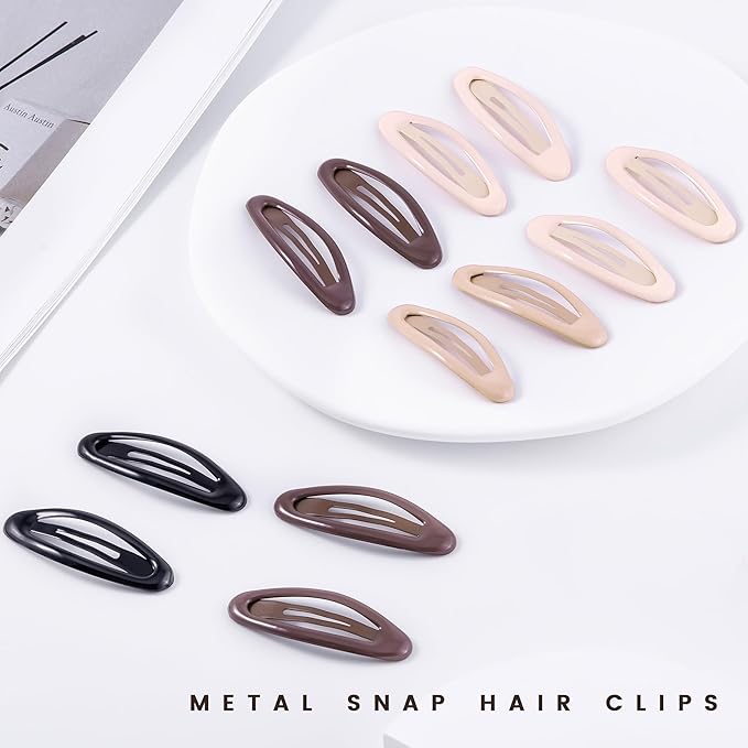 20PCS Oval Metal Snap Clips for Women No Slip Small Barrettes for Thin Fine Hair,Black Brown Beige