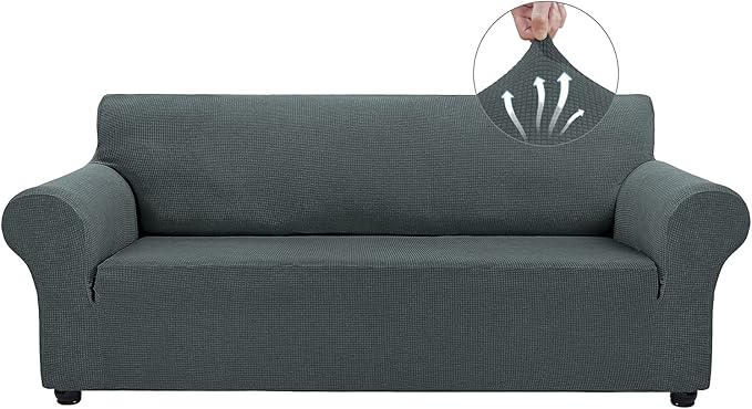 Asnomy Couch Covers for 3 Cushion Couch Stretch Sofa Covers Slipcovers, Pet Protector Furniture Covers for Dogs Cats Spandex Jacquard Fabric Small Checks（X-Large，Gray）