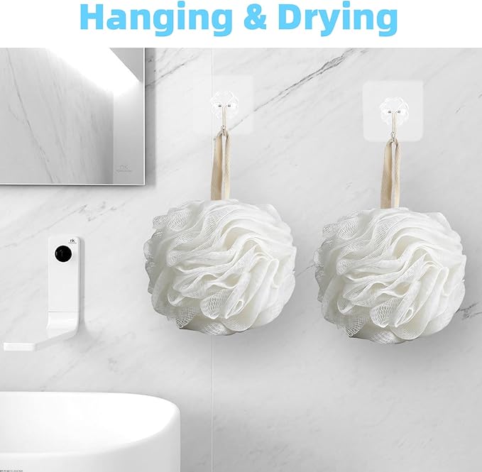 Chuya Bath Sponges Loofahs 70g Large Size White 4 Pack,Shower Sponge Exfoliating Cleaning Bath Loofa Body Scrubber Balls for Women Men Children Washing
