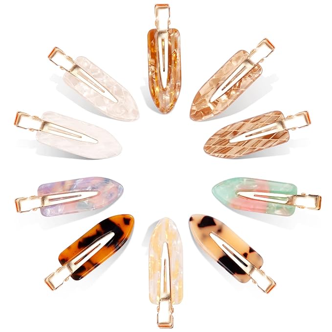 KesaPlan 10PCS No Bend Hair Clips, Acrylic Resin No Crease Hair Clips for Styling, Colorful Creaseless Flat Duckbill Hair Barrette for Makeup Hairstyle Accessories for Women Girls Gifts