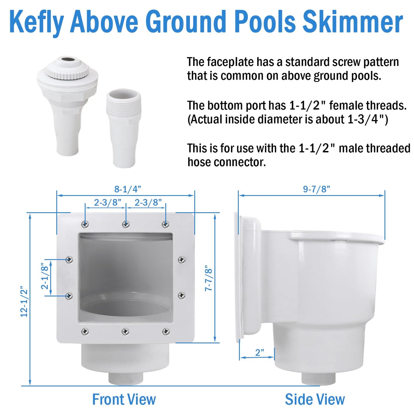Kefly Above Ground Pools Skimmer with Accessories, Thru-Wall Skim Compatible with All Standard Pool Wall Cutouts