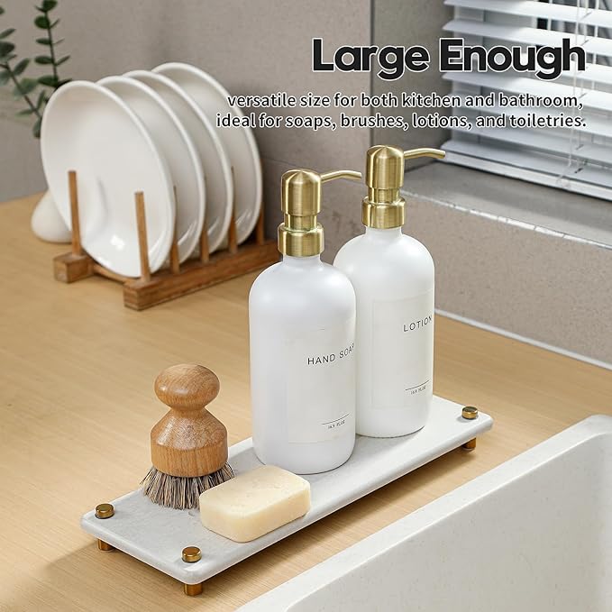 Water Absorbing Stone Sink Caddy Kitchen Sink Organizer Tray, Diatomite Bathroom Counter Tray, Gold Faucet Drying Mat Coaster Soap Dish Rack Riser Dispenser Sponge Holder, Beige 12.5" x 4.5"