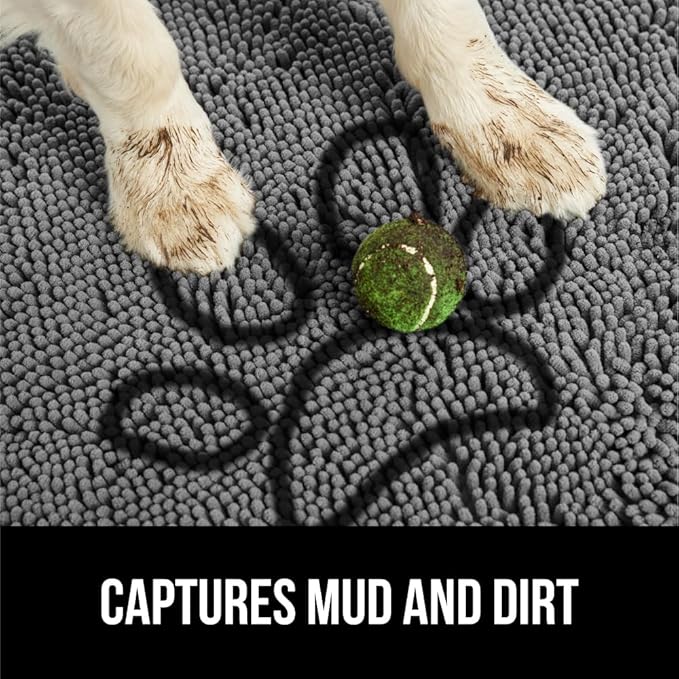 GORILLA GRIP SoakSTOPPER Dog Door Mat, 36x24 Machine Washable Rug Absorbent Doormat Captures Moisture Mud Dirt, Quick Dry Soft Chenille Entryway Rugs Indoor Entrance Mats for Dog Paws, Paw Grey