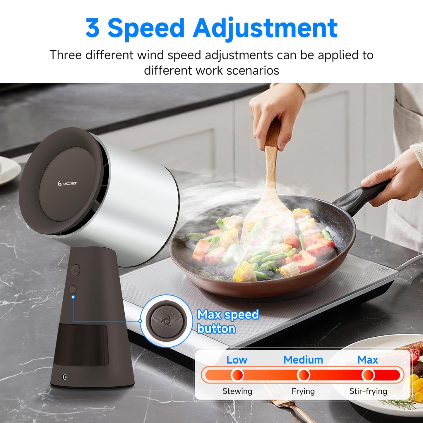 AMZCHEF Desktop Range Hood 3 Speed Exhaust Fan with Low-Noise Operation, Large Removable Oil Cup & Detachable Aluminum Filter - Ideal for Small Kitchens, Indoor BBQ & Hot Pot