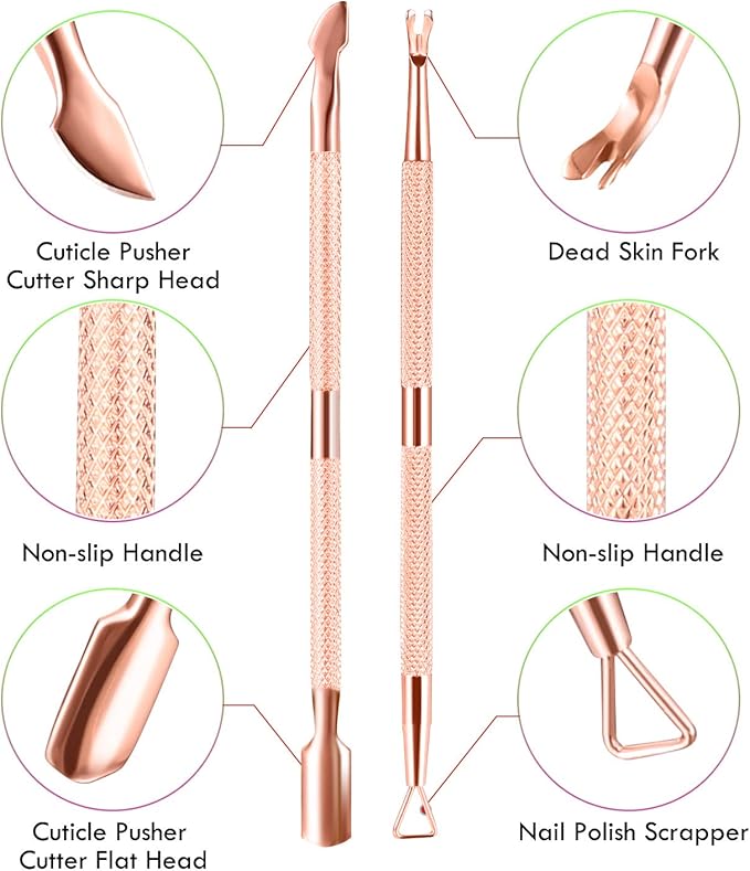 Cuticle Trimmer Cuticle Remover with Cuticle Pusher, XUNXMAS Professional Stainless Steel Durable Pedicure Manicure Tools Cutter Nipper Scissor Clipper for Fingernails and Toenails Rose Gold