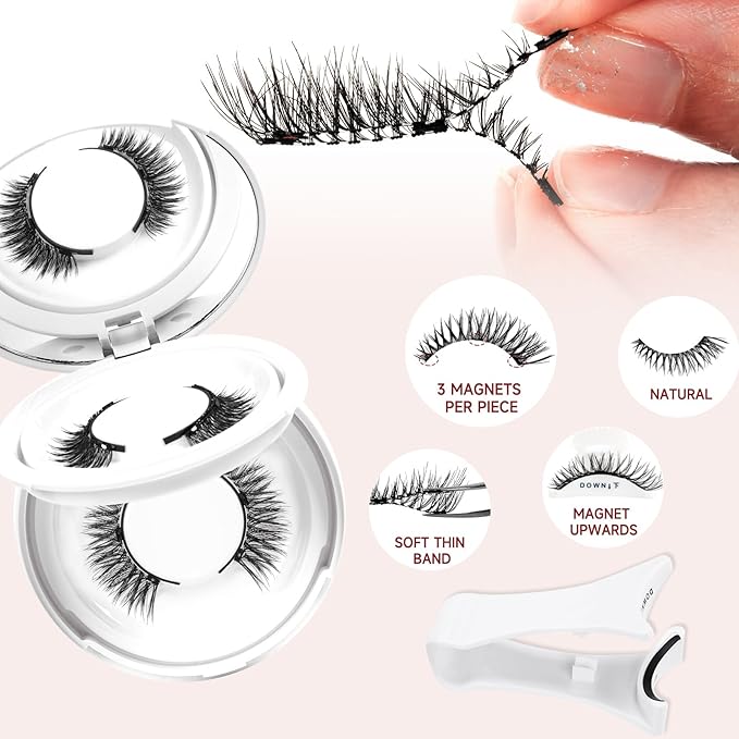 Higu clace Magnetic-Eyelashes 2 Pairs Magnetic Eyelashes with Applicator Soft Eyelashes Magnetic Lashes Natural Look Wispy pestaÃÂ±as magnÃÂ©ticas Without Eyeliner Easy to Wear and Remove(A+C03)