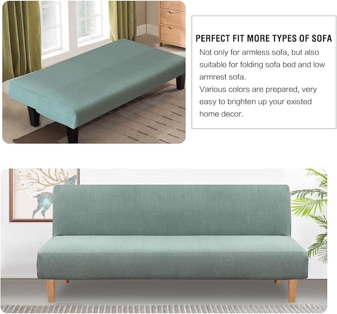 H.VERSAILTEX Armless Futon Cover Stretch Sofa Bed Slipcover Protector Elastic Feature Rich Textured High Spandex Small Checks Jacquard Fabric Futon Cover, Machine Washable, Sage