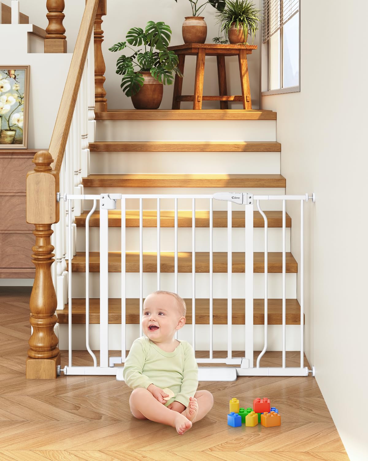 Cideny Baby Gate No Drilling, 29"-40" Auto Close Dog Gate Indoor for Doorways & Stairs, Pressure Mounted Adjustable Pet Gate, Easy Walk Through Child Gate for Children & Pets Stroller Friendly, White