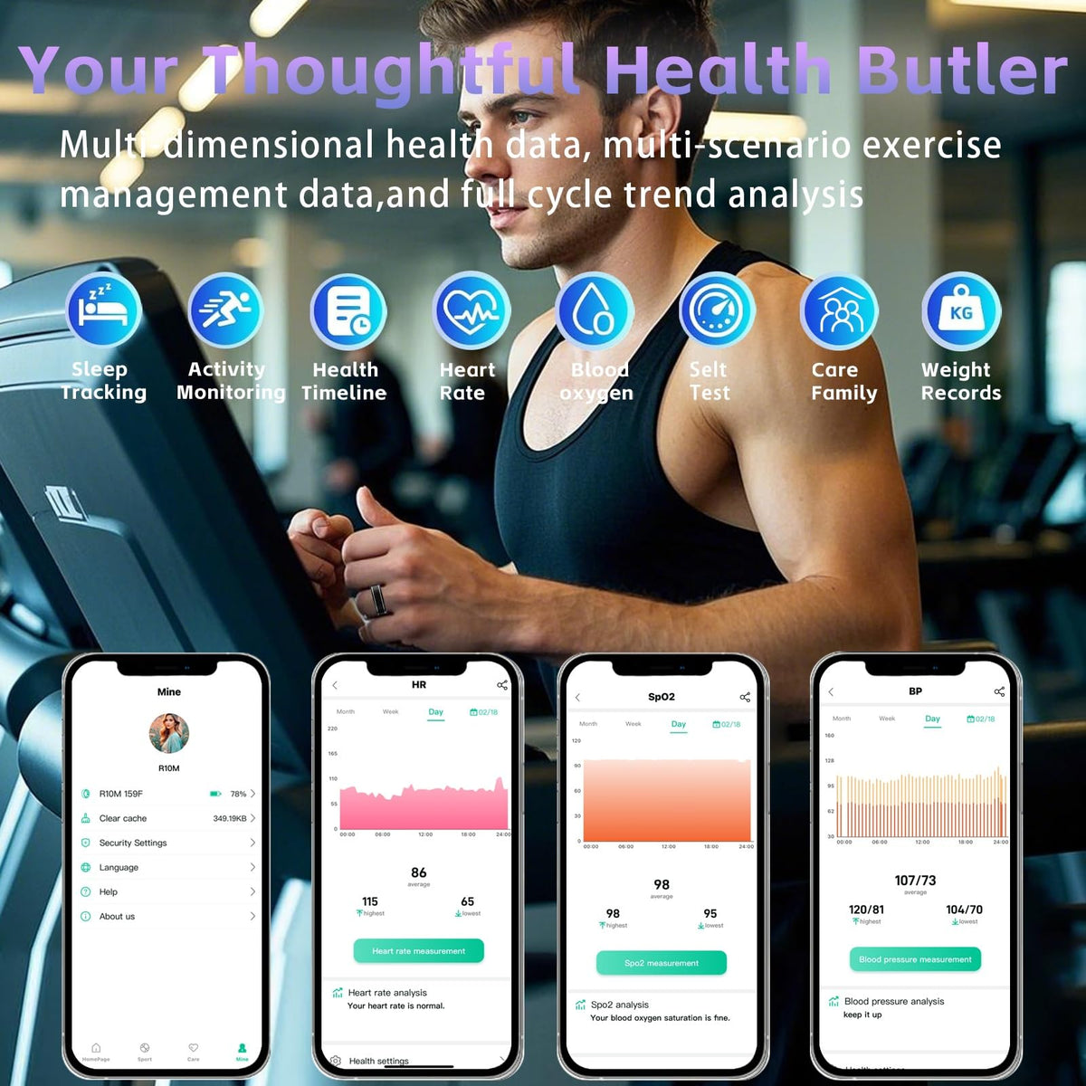 Anarow Smart Ring for Men Women – Fitness Tracker Ring with Heart Rate, SpO2, Blood Pressure, Sleep Monitoring, Step & Calorie Counter, No Subscription Fee, iOS & Android Compatible (Black, 9)