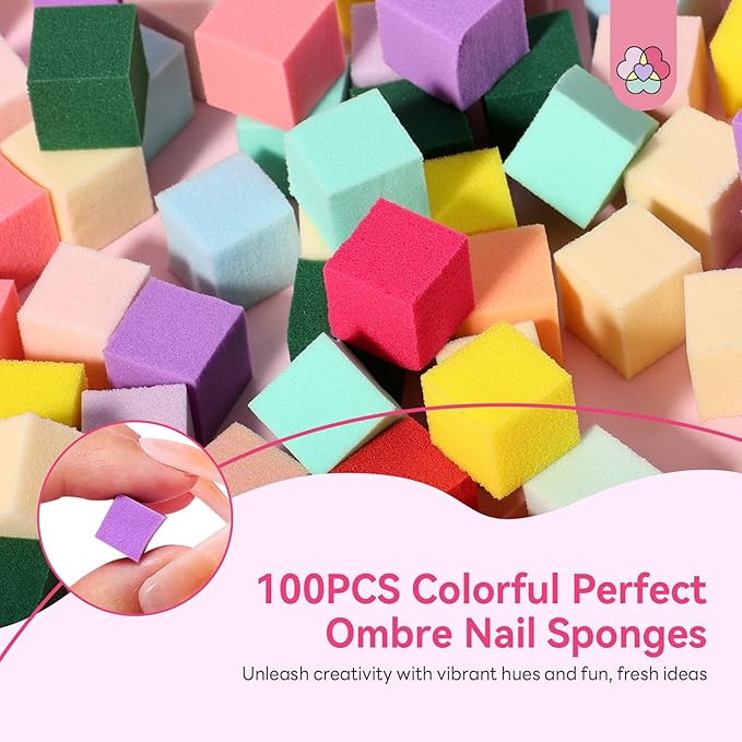 SAVILAND Essentials Colorful Mini Nail Sponge: 100PCS Ombre Sponges With Grabbing Pen Soft Nail Sponges for Ombre French Tip Tools Nail Art Kit Gradient Chrome Effect Nail Art Supplies & Nails Design