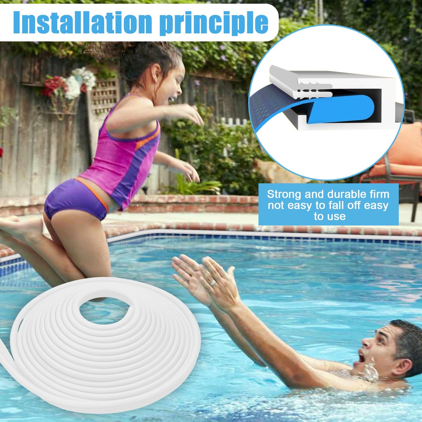 FBULWSEC 60'ft Roll Swimming Pool Liner Bead Lock for Above-Ground & In-Ground Swimming Pool Beaded Liners, White