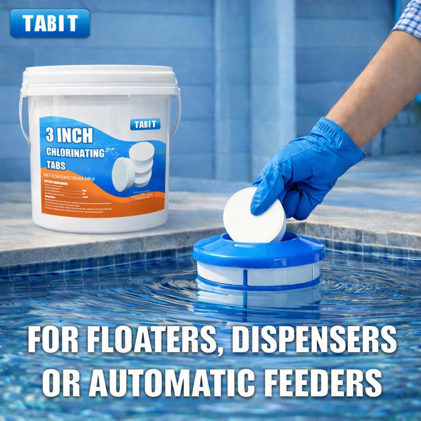 Chlorine Tablets 3 inch 10 Pounds, TABIT Swimming Pool Long Lasting Chlorinating Tablets, Slow Dissolving, Tri-Chlor for Swim Pool, Hot Tubs, Spa