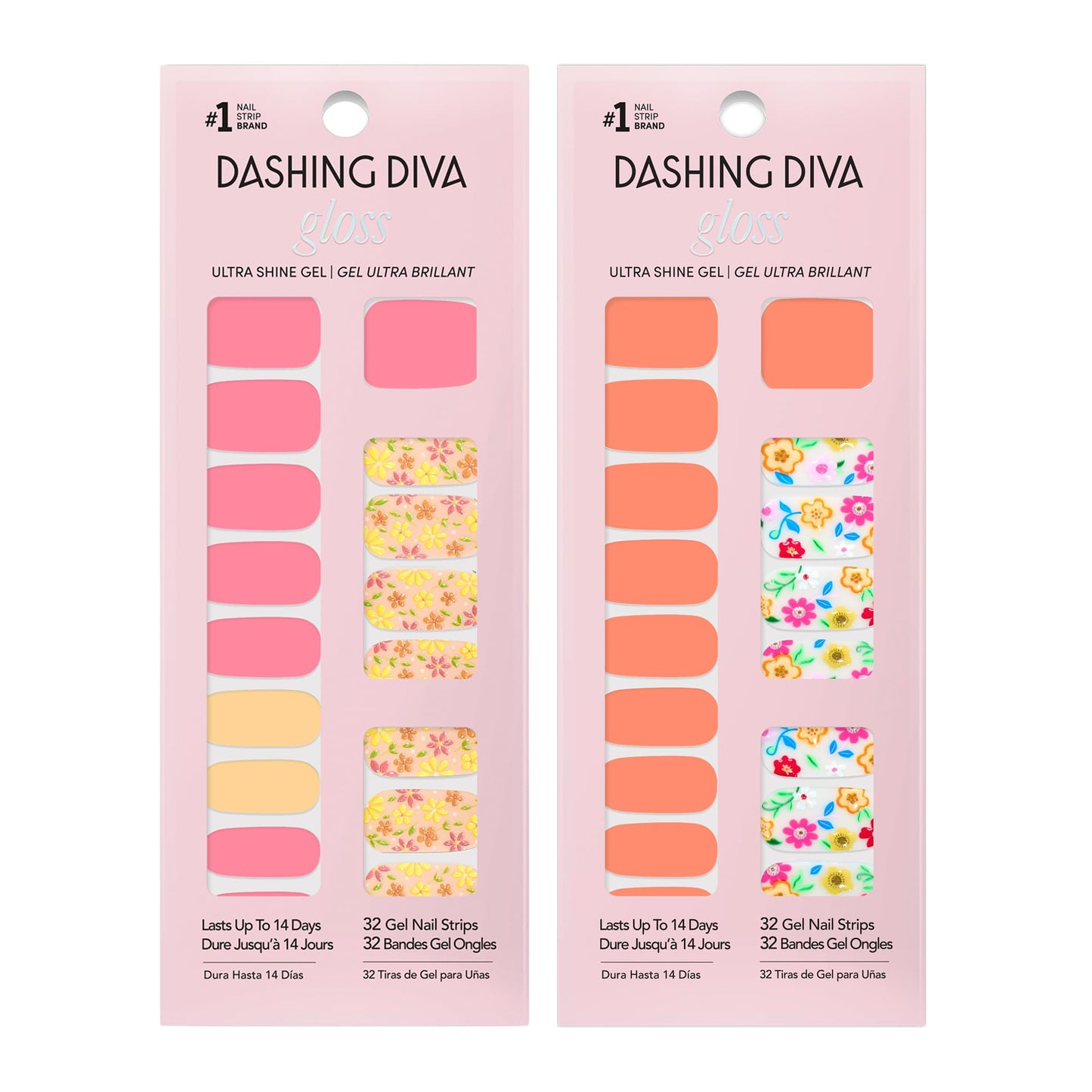 Dashing Diva Gloss Nail Strips Bundle - The Festival Nails Collection - Busy Bee & Notting Hill Village - UV Free, Chip Resistant, Long Lasting Gel Stickers - Contains 2 Sets