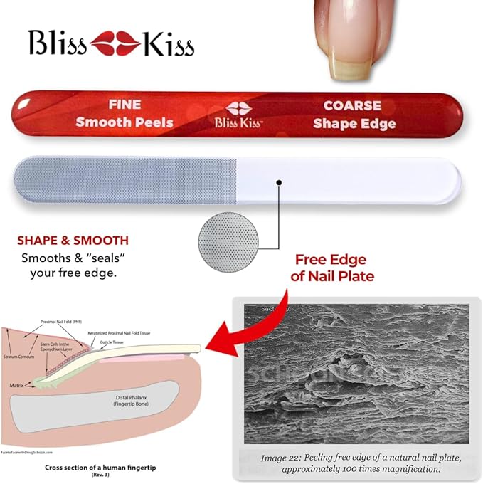 Bliss Kiss Nano Glass Nail File & Callus Buffer for Weak, Brittle, Peeling Nails for Women for Natural Nails with Case