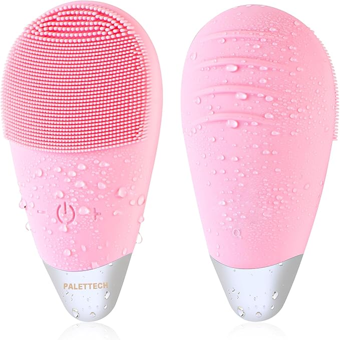 Facial Cleansing Brush, Rechargeable Silicone Face Scrubber with 5 Cleansing Modes, Portable Vibrating Exfoliator Scrubber for Deep Cleaning, Waterproof Face Brush for Women(Pink)