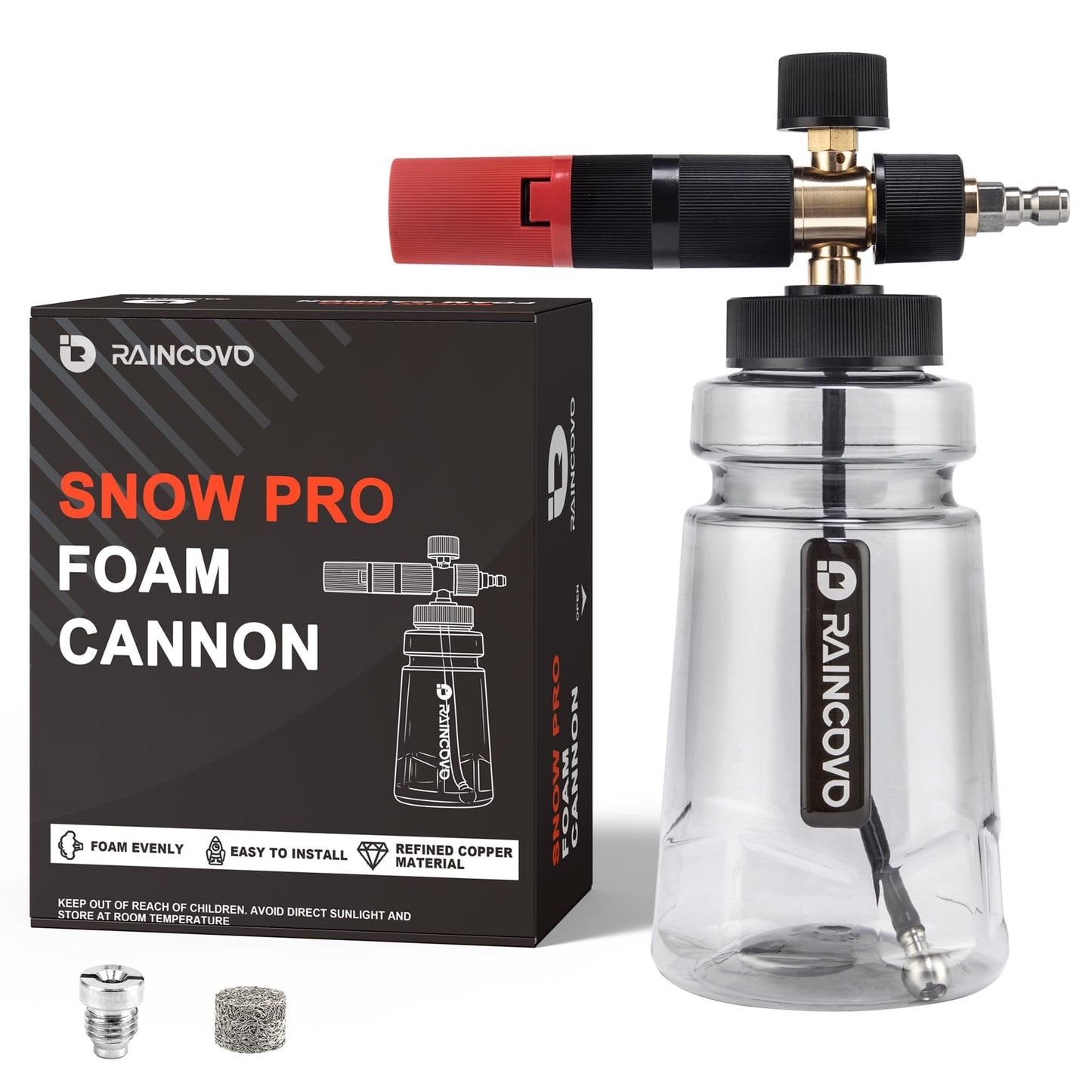 Raincovo Foam Cannon Wide Mouth for Pressure Washer, Thick Snow Foam Lance for Car Wash, Adjustable Soap Cannon with 1/4 Inch Quick Connector, Additional 1.1mm Orifice Nozzle