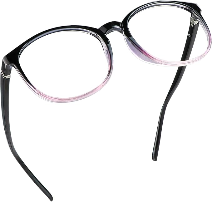 LifeArt Round Blue Light Blocking Glasses, Computer Glasses, Gaming Glasses, TV Glasses for Women Men (Black Purple, 6.00 Magnification)