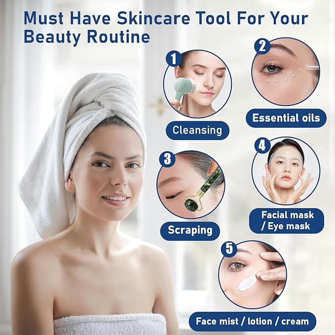 Face Brush 2 in 1, Silicone Facial Cleansing Exfoliating Brush Soft Bristles Pore Deep Cleansing, Jade Face Roller Skin Care Tools, Manual Dual Face Wash Scrub Brush Massaging Gift, BlackGreen