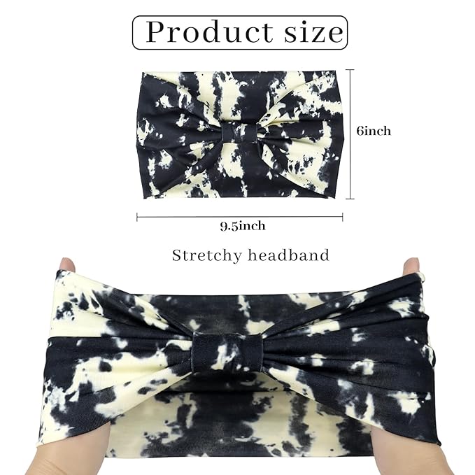 Awumbuk Wide Headbands for Women Knotted No Slip Head Bands Soft Turban Headband Hair Accessories Boho African Solid Color Head Wraps for Women Yoga Workout Pack of 6