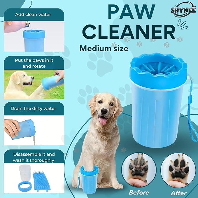 SHYNEE 8PCs Dog Grooming Kit - Dog Shampoo Brush | Washing Gloves | Adjustable Dog Bath Brush | Dog Paw Cleaner | 2X Toothbrush | Scrubber with Handle for Bath & Massage - A Complete Pet Grooming Kit