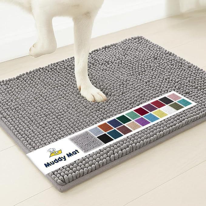 Muddy Mat® | Super Absorbent Door Mat Indoor, Microfiber Quick Dry Chenille Entryway Rug, Non-Slip Front Door Mat, Indoor Mats for Entryway, Machine Washable Pet Rug, Grey XXL 60"X48"