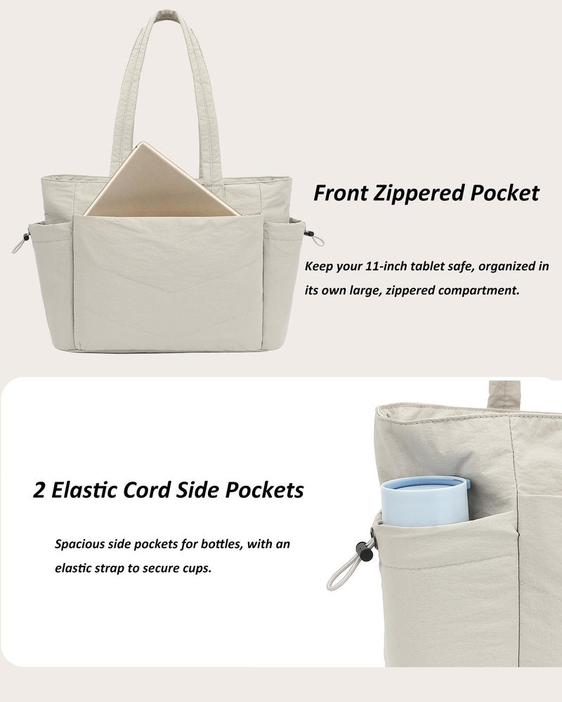 TANTOMI Tote Bag for Women Puffer Tote Bag with Zipper, Qulited Shoulder Bag Lightweight Handbags for Work Travel School Gym