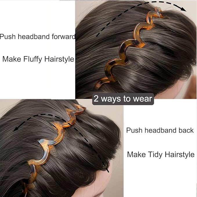 Fashion Wide Zig Zag Headbands for Women and Men - Plastic Wavy Hair Band with Teeth Comb - Classic 90s Hair Accessories for Face Washing Skin Care Makeup Hair Holder Everyday Use
