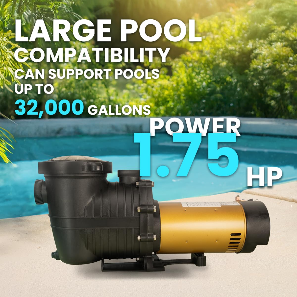XtremepowerUS In-Ground Swimming Pool Pump Spa 1.75HP Dual Speed High Flow 5,280 GPH 1.5" NPT w/ Slip-On Fitting Included, Filter Basket, 230V