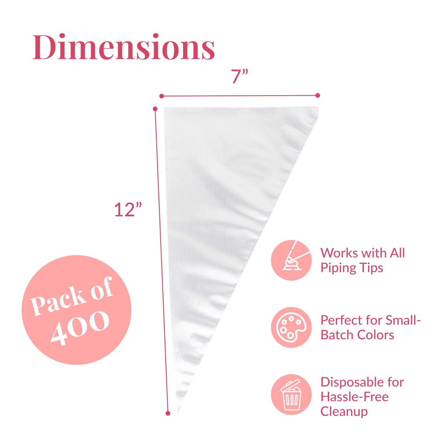Prestee 400 Anti Burst Disposable Piping Bags, 12" - Pastry Bags, Icing Piping Bags, Tipless Piping Bags, Frosting Bags, Piping Bag, Cake Decorating Bags, Christmas Holiday Cake and Cookie Decoration