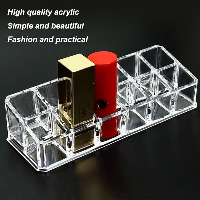Clear Acrylic Lipstick Lip Gloss Organizer 12 Slots Comestic Display Holder for Nail Polish Essential Oil