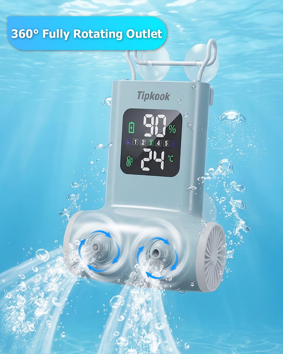 Tipkook Portable Bath Jets for Tub: 5-Speed Jet Spa for Bathtub with LED Display, Bath Jet/Bubble Mode, Rechargeable Bath Jets, Dual Water Outlet, IPX8 Waterproof, Ideal Gift for Home - Blue