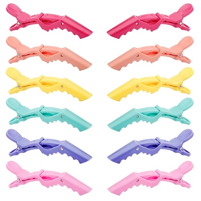 GLAMFIELDS 12 pcs Alligator Hair Clips for Styling Sectioning, Non-slip Grip Clips for Hair Cutting, Durable Women Professional Plastic Salon Hairclip with Wide Teeth & Double-Hinged Design