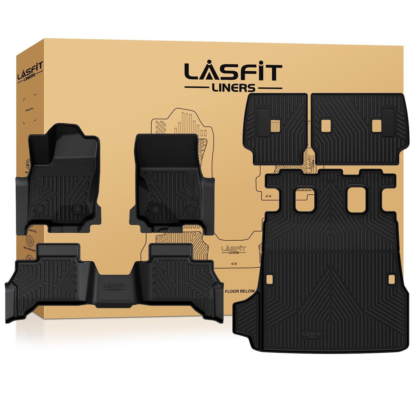 LASFIT Floor Mats for Toyota 4Runner 2025 2026 5 Seats(Not fit Hybrid) wtih Trunk mat&backrest mat, All Weather TPE Custom Fit Floor Liner for 4 Runner SR5/TRD/Limited 6th gen Front&Rear Car Mats