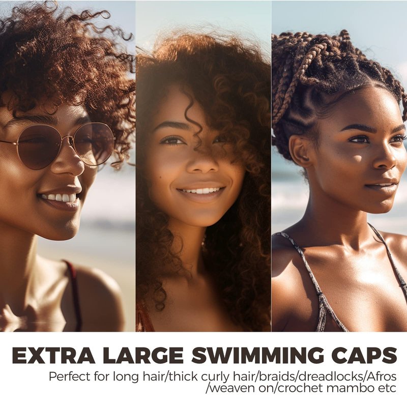 YOGINGO Extra Large Swim Cap - Swim Cap for Long Hair, Dreadlocks, Weaves, Hair Extensions, Braids, Curls & Afros - Silicone Swimming Cap for Women & Men, Keep Hair Dry (XL)