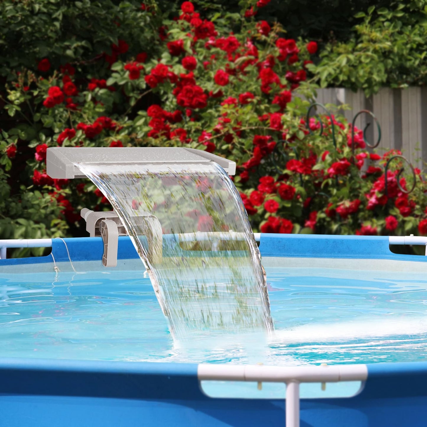 Pool Fountain Waterfall for Above Ground Pools, Swimming Pool Frame Attachment Clamp Accessory, Relaxing Cascade Soothing Waterfall, Adjustable Width Fits Various Frames (Beige)