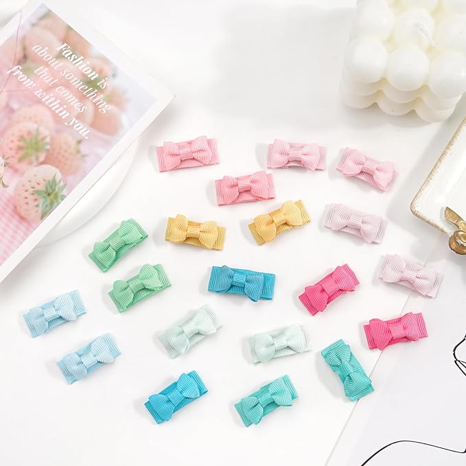 CÉLLOT 90 pcs Mini Grosgrain Ribbon Bows - Snap Clips for Baby Toddlers Infants' Fine Thin Hair