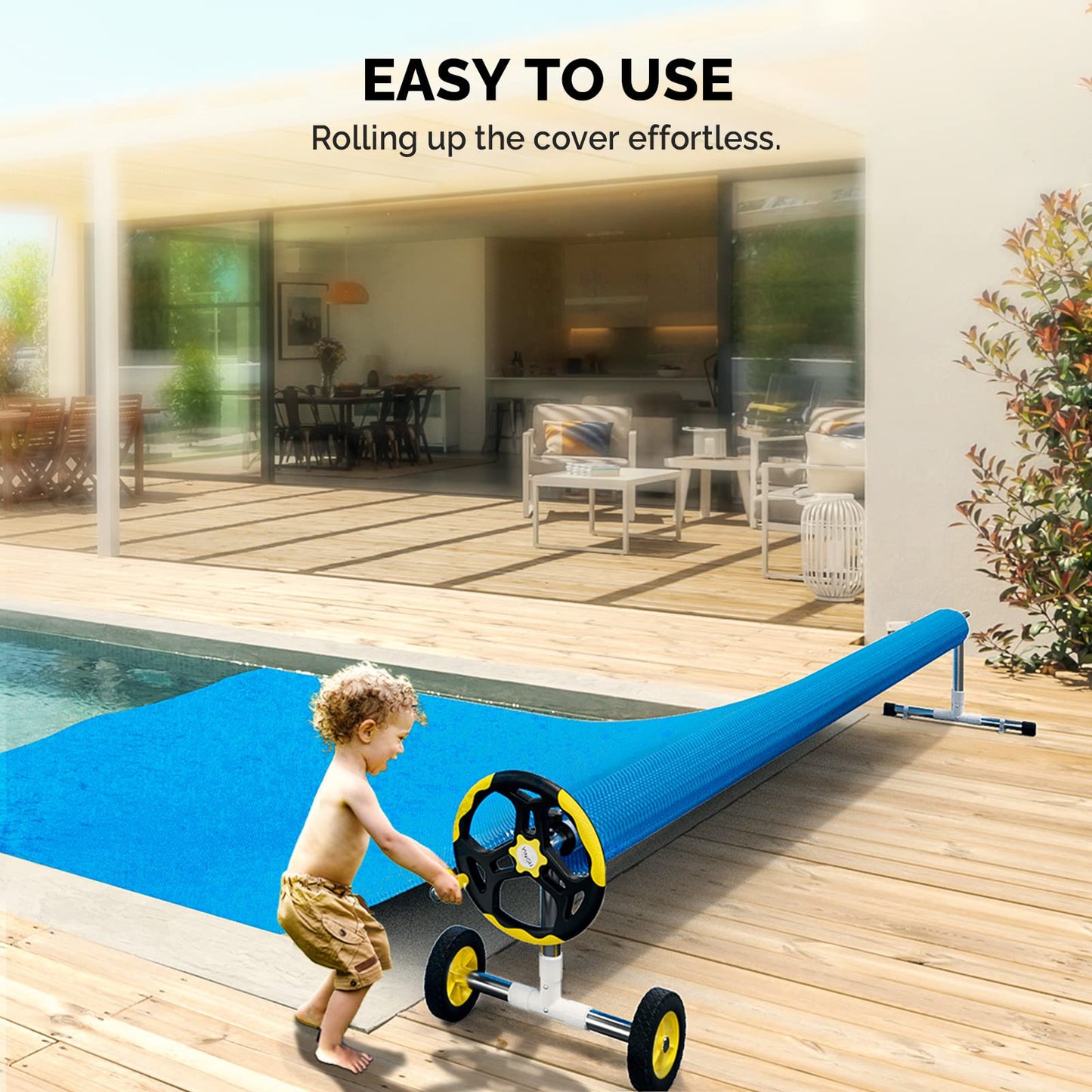 VINGLI Pool Cover Reel Set Solar Pool Cover Reel for Inground Swimming Pool, Aluminum Solar Swimming Inground Cover Blanket Reel (Upgrade) (14 FT)