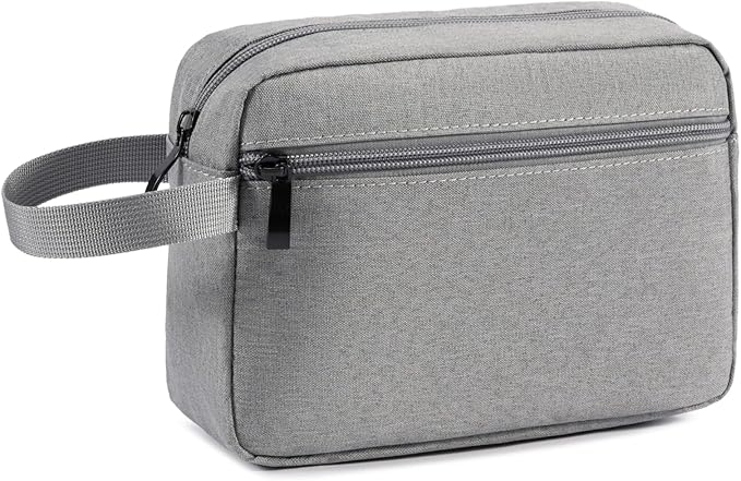 Travel Hanging Toiletry Bag with Carry Handle - Water-Resistant Small Cosmetic Organizer for Men & Women, Makeup, Shaving Kit, Gym & Travel Essentials (Grey)