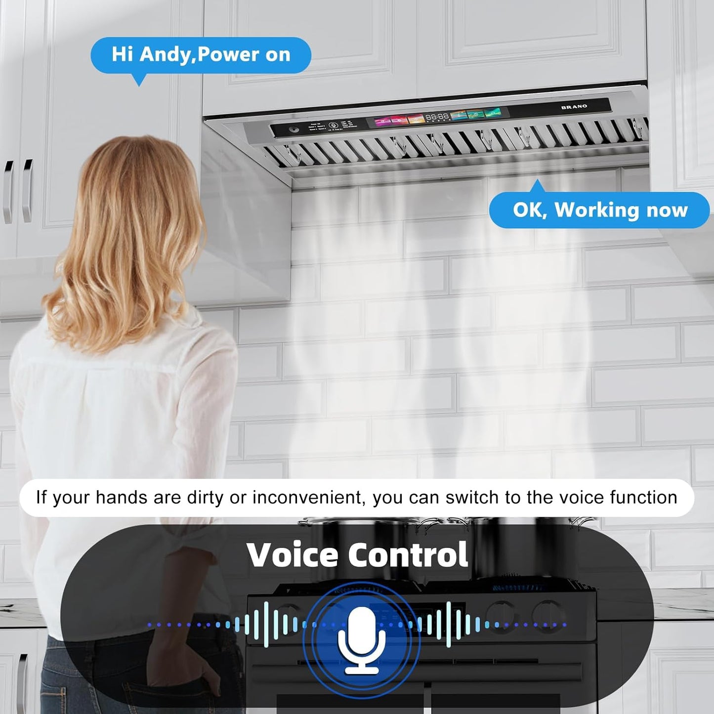 30 Inch Insert Range Hood with Voice/Gesture/Touch Control, 900 CFM Built-in Kitchen Hood Vent with 4 Speed Exhaust Fan, Memory Mode, Adjustable Lights, Ducted/Ductless Convertible