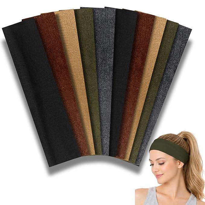 Styla Hair Headbands for Women Stretch Fashion Head Bands 10 Pack Non-Slip Head Wraps Great for Spa, Sports, Yoga, Pilates, Running, Gym Headband, Workouts (Earth Tones)