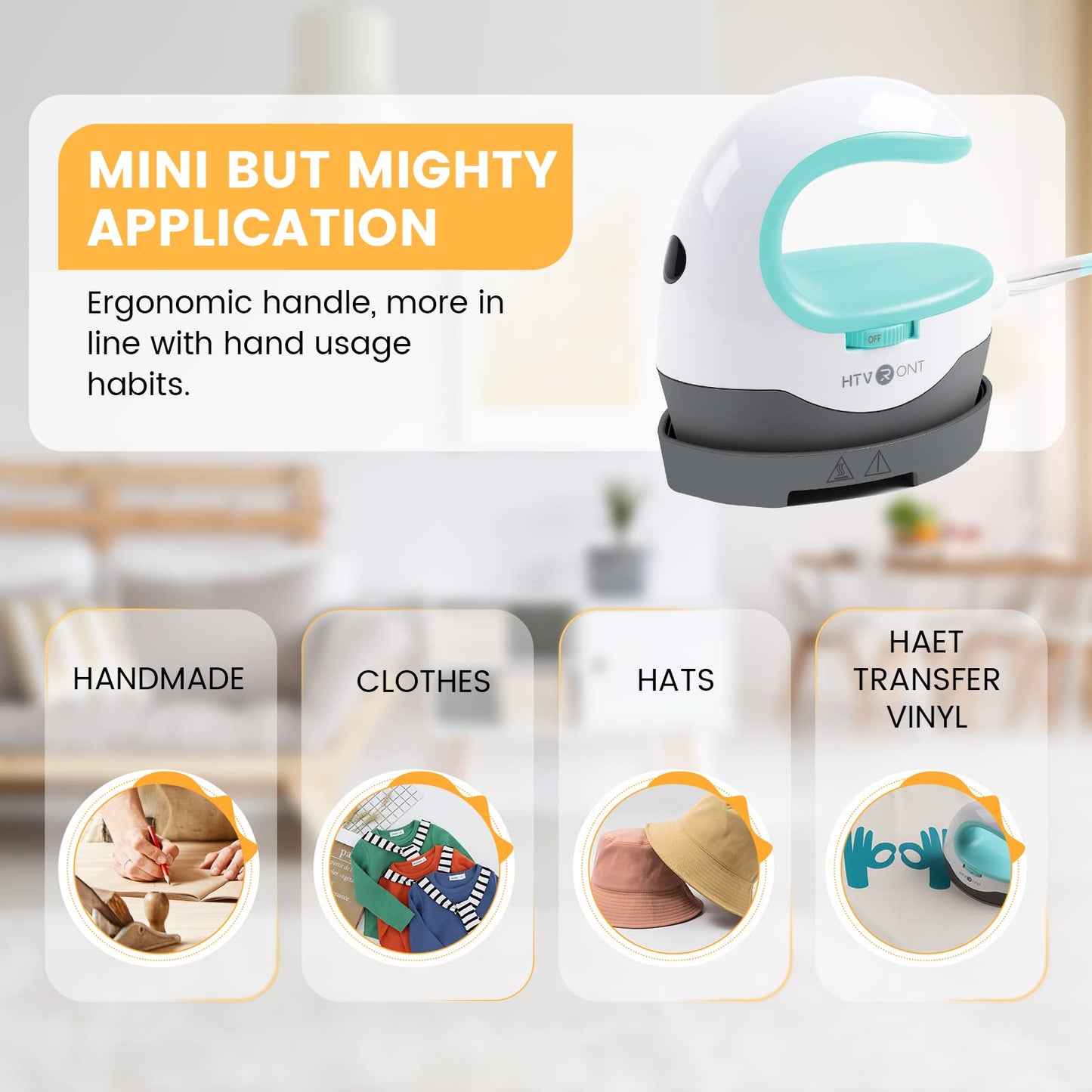 HTVRONT Heat Press Mini Heat Press Machine, Mini Iron for Crafts, Small Heat Press Portable Iron Press Machine for T Shirts, Hats, Heating Transfer Projects (Mint)