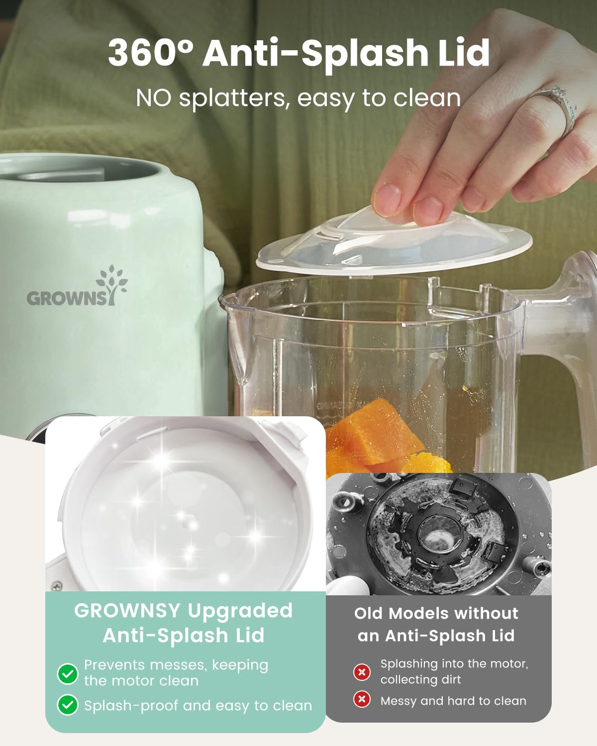 Grownsy Baby Food Maker with Steam Basket, One Step Baby Food Processor Steamer Puree Blender Grinder Mills Machine, Auto Cooking Grinding and Sterili-zing for Healthy Homemade Baby Food, Green