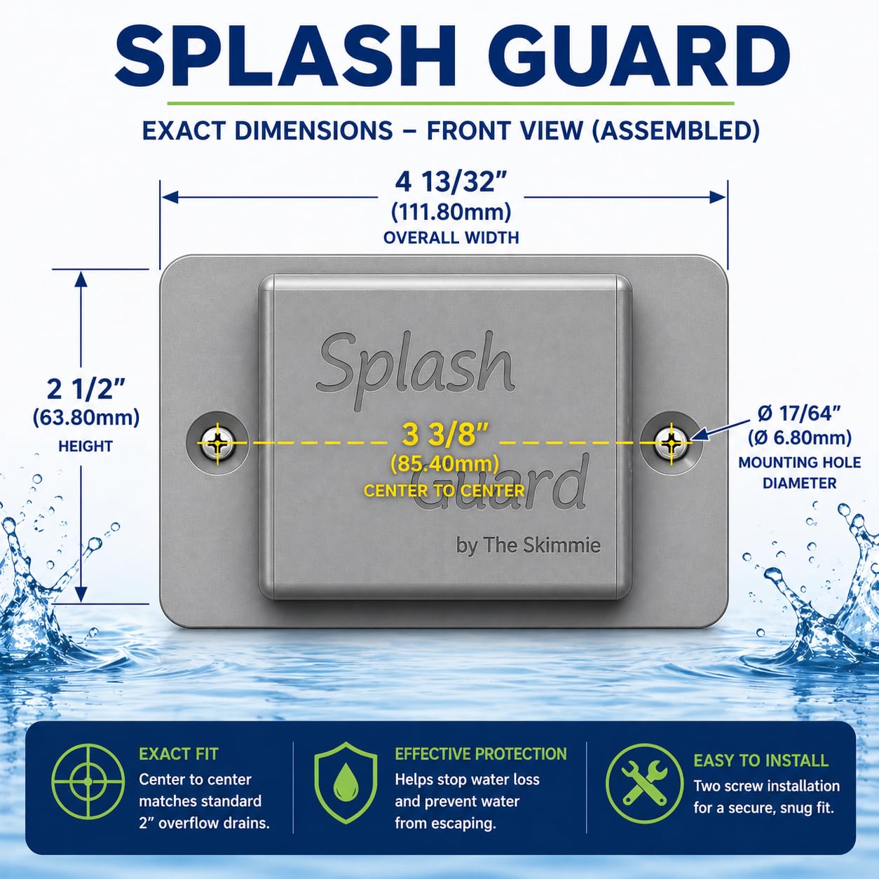 The Skimmie Splash Guard - Reduce Water Loss with Splash Guard for Swimming Pools - Easy to Install and Durable Replacement for Pool Overflow Drain Covers (Gray)