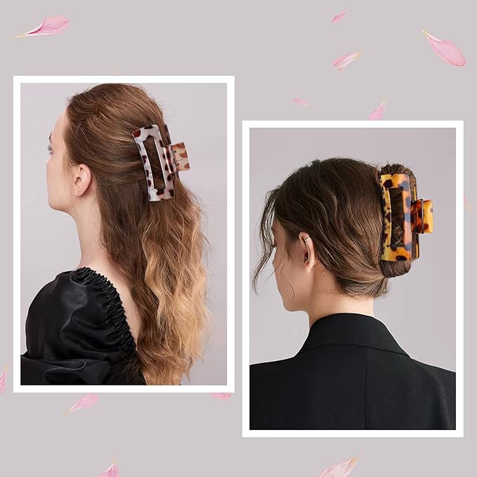 Mandydov 8 Pcs Large Hair Claw Clips 4.1 Inch Non-slip Big Square Matte Claws Leopard Print for Women, Strong Hold Banana Clips for Thick Thin Hair