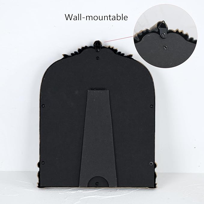 Vintage Gold Plastic Arched Makeup Mirror, Standing, Hanging or Wall Mount, Bathroom, Living Room, Bedroom Decorative Mirror (Bronze-10.6x8.6 inch)
