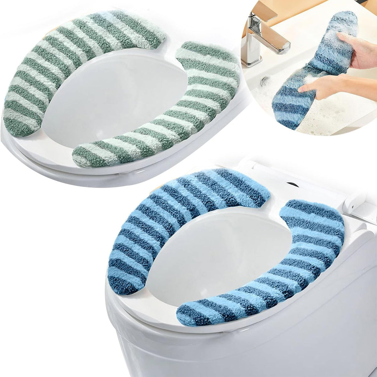 Washable Warm Toilet Seat Cover Pads - Plush Toilet Seat Cushion, Non-Slip Soft Mat, Washable & Machine-Friendly Bathroom Seat Cover with Self-Adhesive Tape for Easy Care
