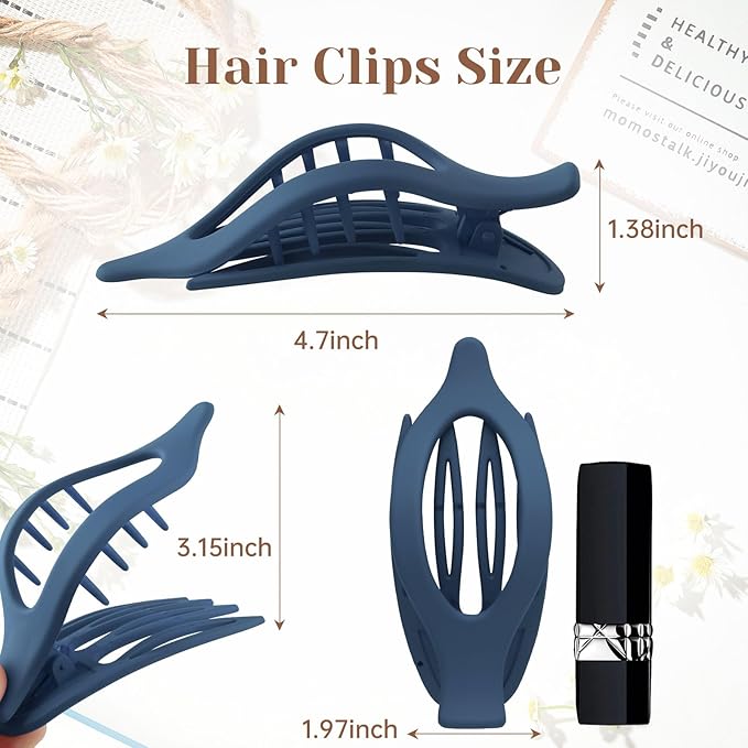 French Flat Hair Clips for Women - 6Pcs Flat Hair Claws for Thin Thick Hair Strong Hold No Slip Grip Hair Claw Clips for Women Girls (Matte Flat(Blue, L:4.6 IN, W:1.97IN)))