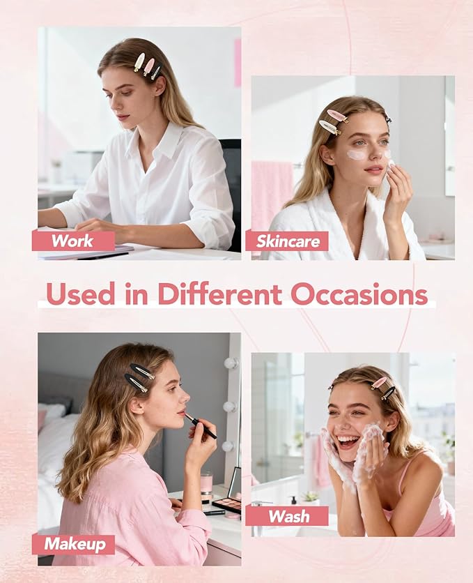 6Pcs Creaseless Hair Clips for Makeup Application - No Bend No Crease Hair Clips for Women - Professional Skincare & Hair styling Flat Bang Clips Golden Handle - Black White Pink