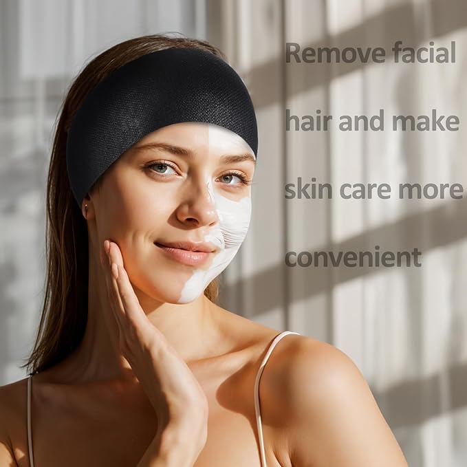 100 Pieces Disposable Spa Facial Headbands Stretch Non Woven Facial Headbands Soft Skin Care Hair Band with Convent Closure for Women Girls Salons Esthetician Supplies, Black Large